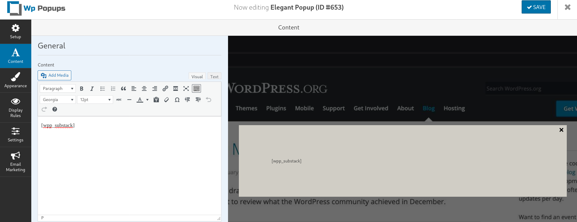 embedding substack newsletter sign up form into the popup